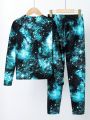 SHEIN Boys' Starry Sky Printed T-shirt And Long Pants Homewear Set