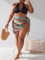 SHEIN Swim BohoFeel Plus Size Knitted Cover Up With Wave Pattern And Tie Detail