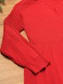 Teenage Girls' Stylish V-Neck Sweater Dress With Waistline Cut-Out Design