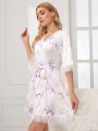 Ladies' Lace Trimmed Floral Printed Robe