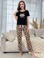 Leopard & Lip Print Bow Front PJ Set