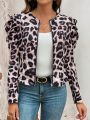 SHEIN VCAY Women's Leopard Print Batwing Sleeve Jacket