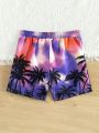 Teenage Boys' Coconut Tree Pattern Drawstring Swim Shorts