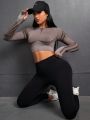 Yoga Basic Seamless Brown Crop Top For Sports