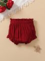 1pc Baby Girls' European Style Elastic Waist Lace Trimmed Bloomers For Four Seasons