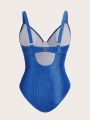 SHEIN DD+ Women's Hollow Out Back One-piece Swimsuit With Adjustable Shoulder Straps
