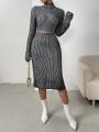 SHEIN Privé Half Turtleneck Loose Slit Sweater Skirt