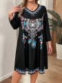 Plus Size Printed V-Neck Dress