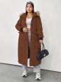 Plus Size Long Hooded Winter Coat With Belt