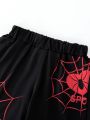 SHEIN Kids QTFun Toddler Boys' Spider Pattern Printed Short Sleeve 2pcs/Set Summer Outfits
