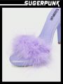 Sugerpunk Super High Heel Stiletto Purple Sky-High Furry Strappy Sandals For Women