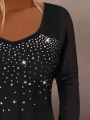 Women's Long Sleeve T-Shirt With Sparkling Rhinestones