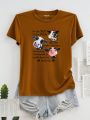 Slogan And Cartoon Printed Short Sleeve T-Shirt