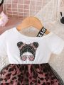 Infant Girls' Fashionable & Romantic Leopard Print Mesh Dress With Girl Pattern