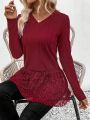 Women's V-Neck Lace Patchwork T-Shirt