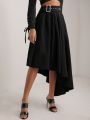 Daniel Watson Solid Asymmetrical Hem Buckle Waist Skirt