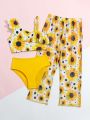 Little Girl's Sunflower Print Ruffle Swimsuit Set