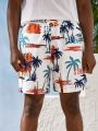 Manfinity Men Palm Tree & Letter Graphic Swim Trunks