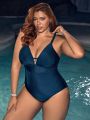 SHEIN Leisure Plus Size Hollow Out Backless Sparkling One-Piece Swimsuit