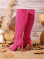 Styleloop Women's Pointed Toe Stiletto Heel Over The Knee Boots, Winter, Fuchsia Crocodile Pattern Pu Leather