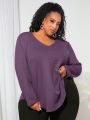 SHEIN CURVE+ Plus Waffle Knit Curved Hem Tee