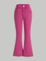 Little Girls' Jeans New Casual Fashionable Pink Washed Denim Flared Pants
