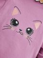 SHEIN Tween Girl Cartoon Embroidery Mock Neck Thermal Lined Tee