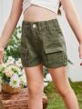 Girls' Cute Casual Green Simple Denim Shorts