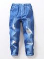 Young Boy Denim-Effect Print Pants