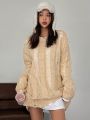 Dazy Star Loose Fit Casual Hollow Out Knitted Sweater With Drop Shoulder