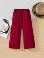 Little Girls' Side Button Decorated Wide Leg Pants