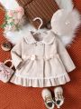 Baby Girl Contrast Lace Bow Front Overcoat & Hat