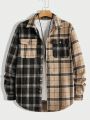 Manfinity Men Plaid Print Colorblock Flap Pocket Shirt Without Tee