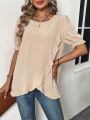 SHEIN LUNE Women'S Round Neck Ruffle Trim Decor Casual Shirt