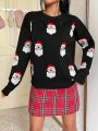 SHEIN Qutie Women's Christmas Santa Claus Pattern Round Neck Sweater