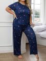 Plus Size Women's Heart Printed Short Sleeve Pajama Set