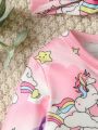 Baby Girls' Unicorn Print Flounce Sleeve Romper With Headband Set