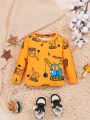 SHEIN Boys' Cartoon Pattern Round Neck Short Sleeve T-shirt With Positive Shoulder Design