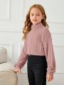 SHEIN Tween Girl Turtleneck Drop Shoulder Crop Tee