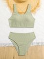 Teen Girls' Ribbed Sleeveless Swimsuit Set