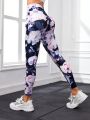 SHEIN Yoga Floral Tie Dye Flower Printed Sports Leggings