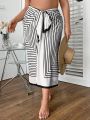 SHEIN Swim Chicsea Plus Size Women'S Striped One-Piece Poncho