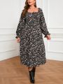 SHEIN Frenchy Plus Size Women's Floral Print High Slit Maxi Summer Long Dress
