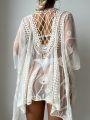 SHEIN Swim Basics Embroidered Hollow Out Front Open Kimono