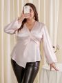 SHEIN Privé Plus Size Elegant Twist Knot Lantern Sleeve Shirt