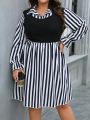 SHEIN Essnce Plus Size Women'S Striped False Two-Piece Dress