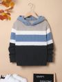 SHEIN Tween Boys Color Block Hooded Sweater