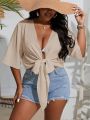 SHEIN Swim Vcay Plus Solid Tie Front Kimono