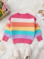 Baby Girls' Color Block Striped Round Neck Casual Sweater