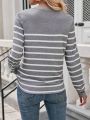 SHEIN LUNE Women's Striped Long Sleeve T-shirt